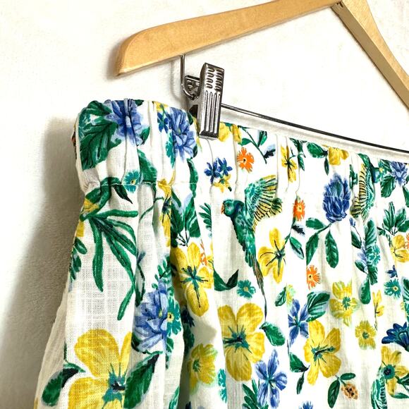 Old Navy Small Off-Shoulder 3/4 Dress Green/Blue Floral Birds Resort Summer Cute - Picture 4 of 11